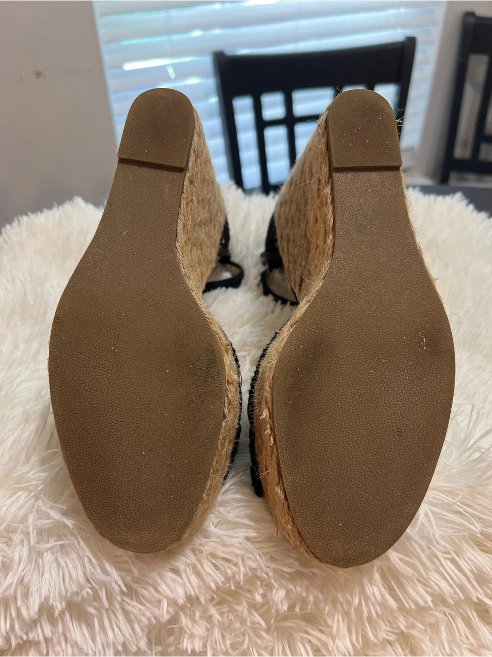 Steve Madden Black Lace Espadrille Wedge Sandals with Jute Platform